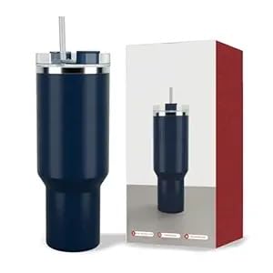 1200ml Stainless Steel Tumbler with Handle & Steel Straw | Double Wall Vacuum Insulated Mug | Spill Proof Lid | Beer & Cold Drink Travel Cup (Purple) (Black)