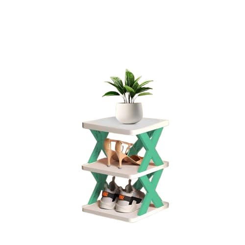 Foldable Plastic Shoe Rack – 3 Layer Multipurpose Organizer for Entryway, Office, Wardrobe & Bedroom | Stackable Storage Shelf for Shoes, Books, Toys (Green)