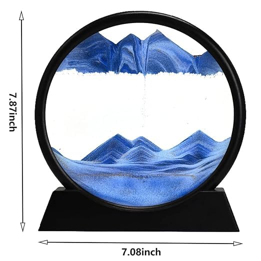 Multicolor 3D Dynamic Sand Art Liquid Motion, Moving Sand Art Picture Round Glass 3D Deep Sea Sandscape in Motion Display Flowing Sand Frame Relaxing Desktop Home Office Work Decor