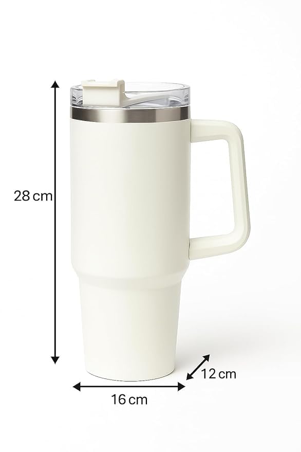 1200ml Stainless Steel Tumbler with Handle & Steel Straw | Double Wall Vacuum Insulated Mug | Spill Proof Lid | Beer & Cold Drink Travel Cup (Purple) (Black)