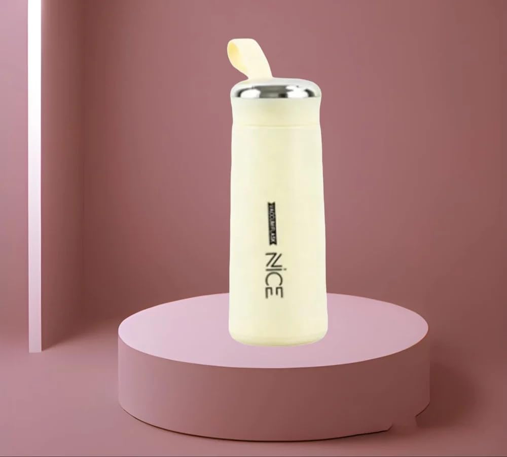 Nice 400ml Water Bottle | Leak-Proof Glass & Plastic Travel Flask for Hot & Cold Drinks | Durable, Stylish and Reusable for Office, Gym & Travel (Multicolor) Pack of 1 Bottle