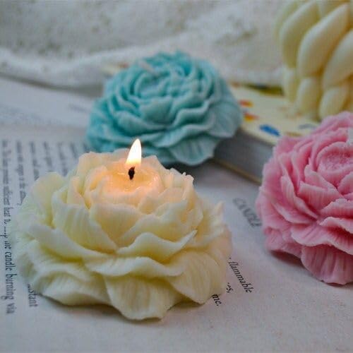 Peony Flower Candles | Handcrafted | Oudh Scented | Valentine & New Year Gifting Party Decoration | 100% Soy Wax, 80 gm Each (Pack of 2)