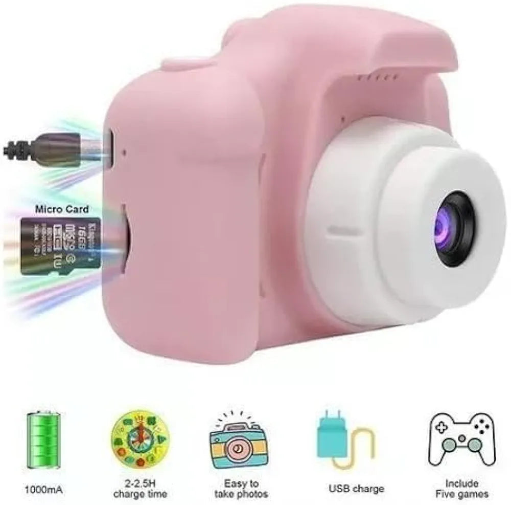 Kids Digital Camera in Pink with 3MP, HD 1080P, IPS Screen, Selfie Function, and Built-in Games