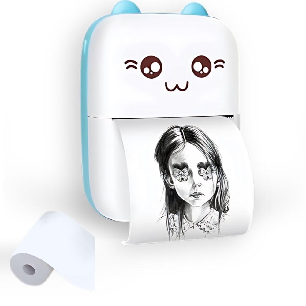 Mini Portable Thermal Printer – Bluetooth Wireless Photo & Label Printer for Kids with 1 Paper Roll – 57mm Black & White Pocket Printer for Mobile, School, Stickers (Assorted)