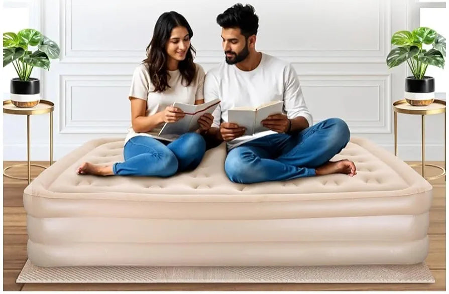 Queen Size Air Mattress with Built-in Pump & Pillows � Elevated Inflatable Bed with Carry Bag � Waterproof, Leak-Free Blow-Up Mattress for Camping, Travel & Home Guests