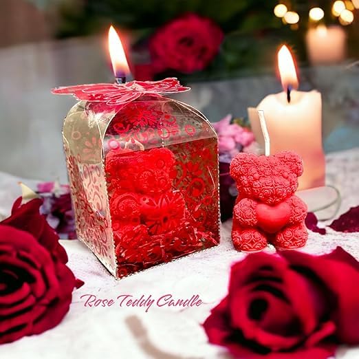 Multicolor Scentious Love Teddy Bear Candle - Small Rose Bear- Valentine Candles - 3D Scented Candles- Gift Pack (Small Rose Bear | Red | 2 Pcs)