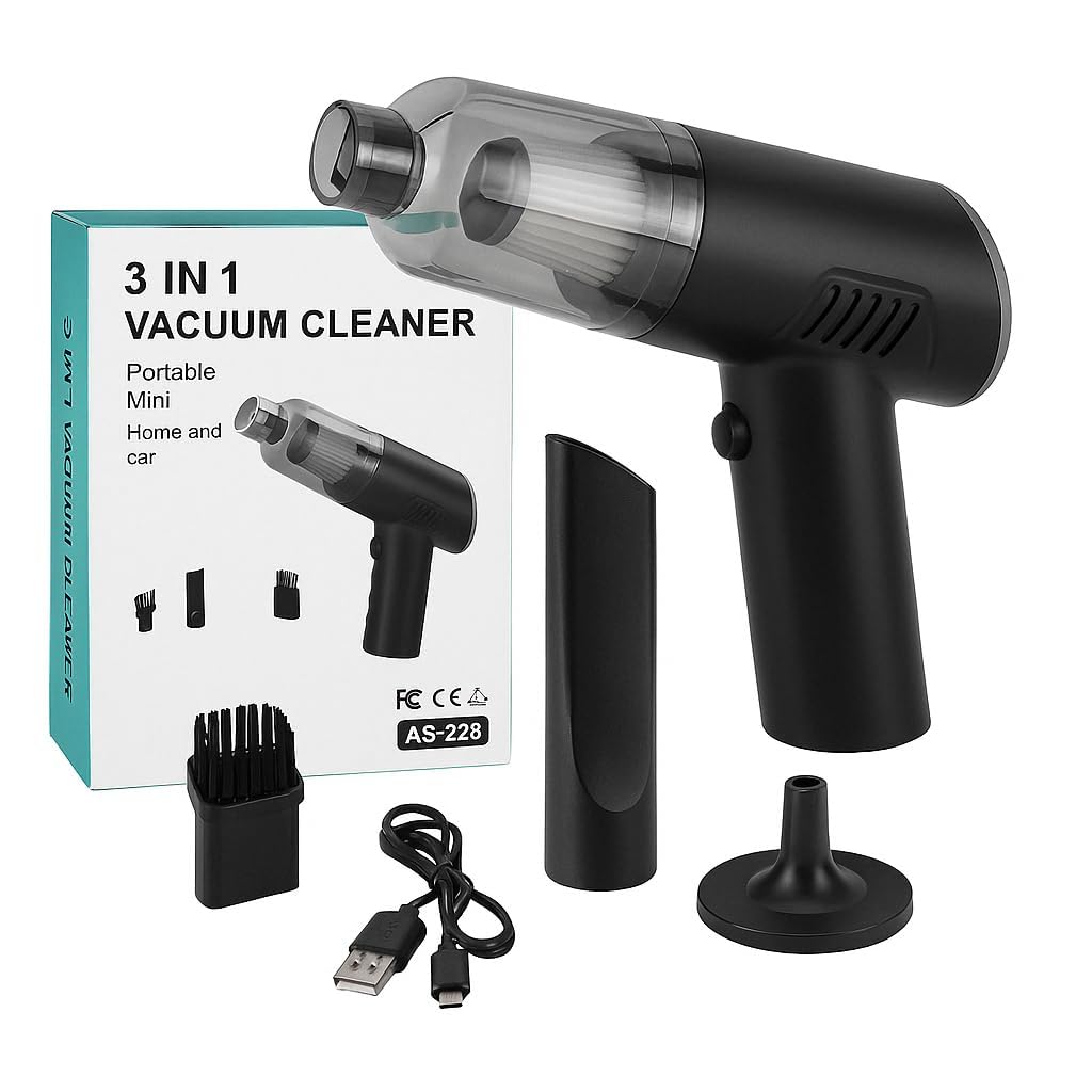 Powerful 3-in-1 Vacuum Cleaner for Car & Home � Compact, Cordless, Wet & Dry, Blower Function, Mini & Portable for Sofa, Dust, and Deep Cleaning - Portable Vacuum Cleaner for car, Bike and Sofa.