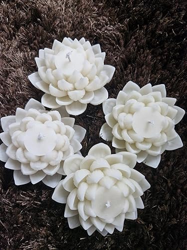Lotus Flower Decorative Candles, White, Set of 4, Floating Design, Perfect for Home Decor, Gifting, Return Gifts, ambiance