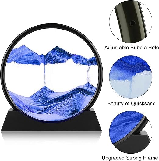 Multicolor 3D Dynamic Sand Art Liquid Motion, Moving Sand Art Picture Round Glass 3D Deep Sea Sandscape in Motion Display Flowing Sand Frame Relaxing Desktop Home Office Work Decor