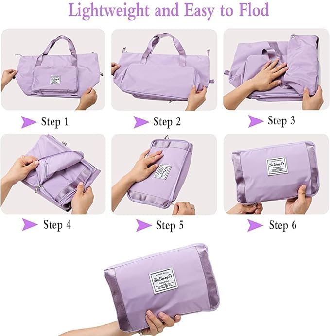 Large Capacity Folding Travel Tote Bag, Waterproof Lightweight Foldable Travel Duffel Bag Portable Expandable Travel Bag, Dry and Wet Carry On Bag