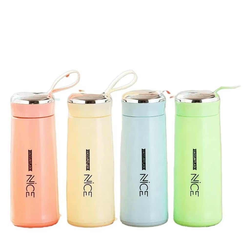 Nice 400ml Water Bottle | Leak-Proof Glass & Plastic Travel Flask for Hot & Cold Drinks | Durable, Stylish and Reusable for Office, Gym & Travel (Multicolor) Pack of 1 Bottle