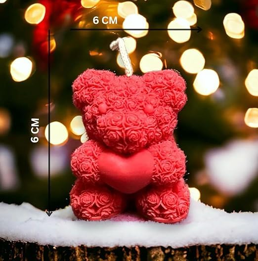Multicolor Scentious Love Teddy Bear Candle - Small Rose Bear- Valentine Candles - 3D Scented Candles- Gift Pack (Small Rose Bear | Red | 2 Pcs)
