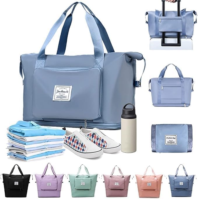 Large Capacity Folding Travel Tote Bag, Waterproof Lightweight Foldable Travel Duffel Bag Portable Expandable Travel Bag, Dry and Wet Carry On Bag