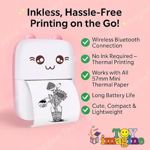 Mini Portable Thermal Printer – Bluetooth Wireless Photo & Label Printer for Kids with 1 Paper Roll – 57mm Black & White Pocket Printer for Mobile, School, Stickers (Assorted)