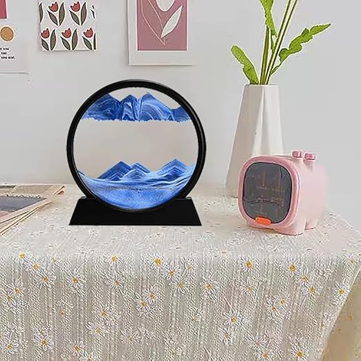 Multicolor 3D Dynamic Sand Art Liquid Motion, Moving Sand Art Picture Round Glass 3D Deep Sea Sandscape in Motion Display Flowing Sand Frame Relaxing Desktop Home Office Work Decor