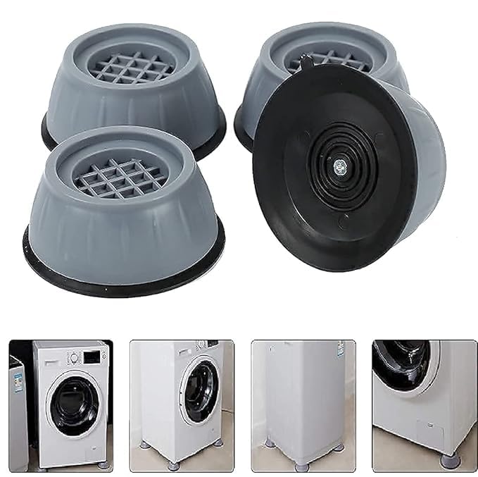Rubber Pack of 4 Washer Dryer Anti Vibration Pads with Suction Cup Feet, Fridge Washing Machine Leveling Feet Anti Walk Pads Shock Absorber Furniture Lifting Base (4 Piece)