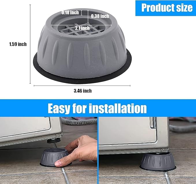 Rubber Pack of 4 Washer Dryer Anti Vibration Pads with Suction Cup Feet, Fridge Washing Machine Leveling Feet Anti Walk Pads Shock Absorber Furniture Lifting Base (4 Piece)