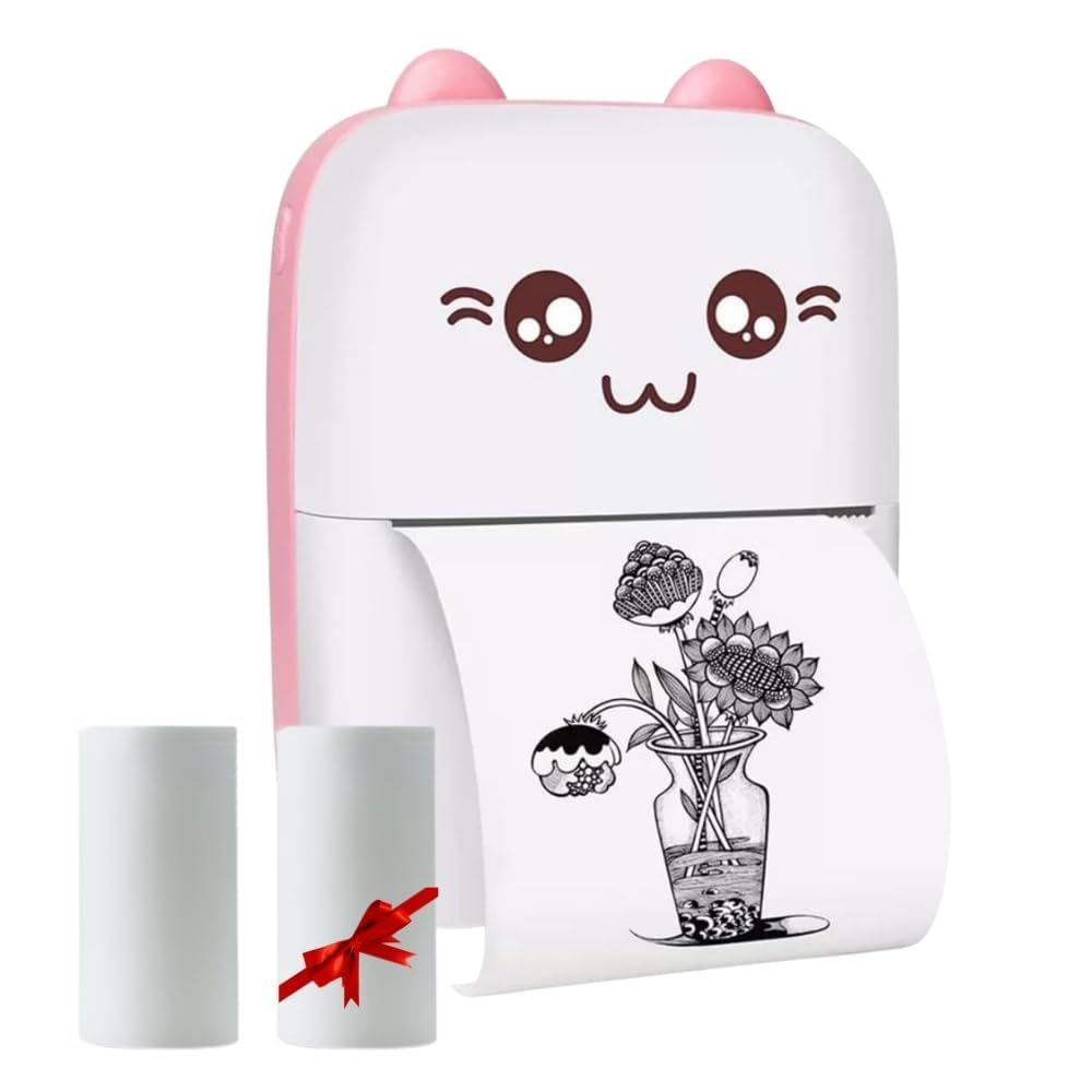Mini Portable Thermal Printer – Bluetooth Wireless Photo & Label Printer for Kids with 1 Paper Roll – 57mm Black & White Pocket Printer for Mobile, School, Stickers (Assorted)