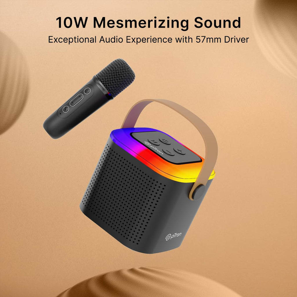 Newly Launched Fusion Tunes 10W Mini Bluetooth Speaker, Wireless Karaoke Mic, 8Hrs Playtime, Vivid RGB Lights, Voice Effects, Multi-Play Modes BT5.1/TF Card & Type-C Charging (Light Pink)