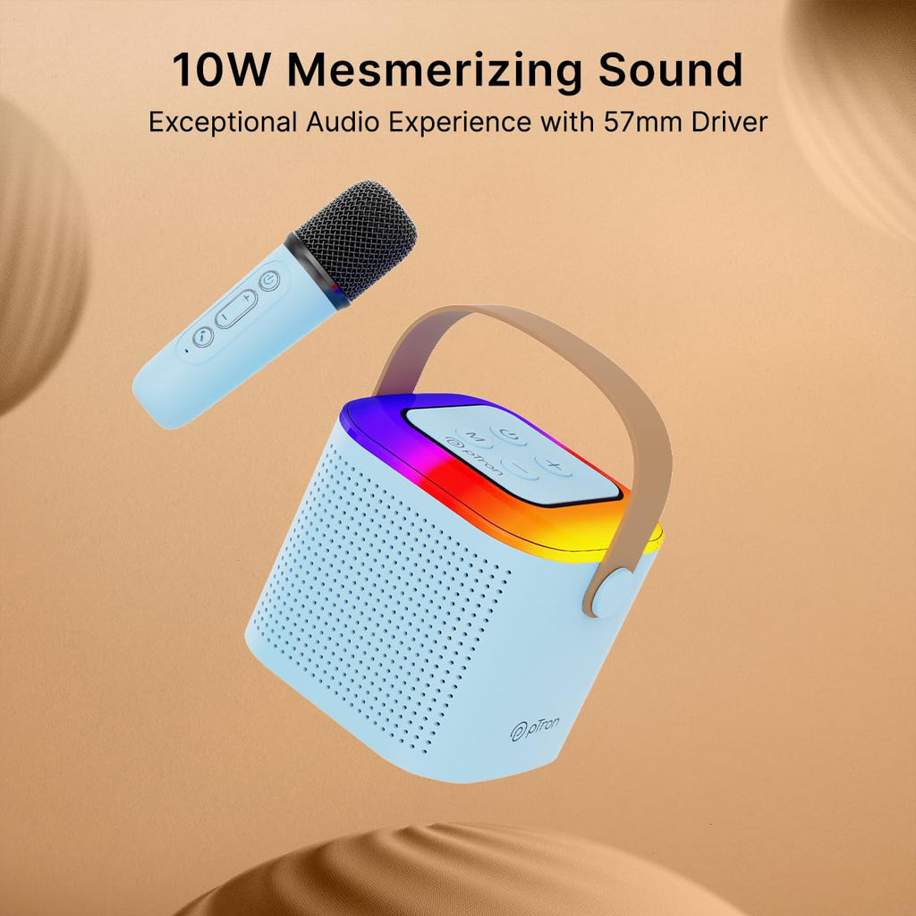 Newly Launched Fusion Tunes 10W Mini Bluetooth Speaker, Wireless Karaoke Mic, 8Hrs Playtime, Vivid RGB Lights, Voice Effects, Multi-Play Modes BT5.1/TF Card & Type-C Charging (Light Pink)