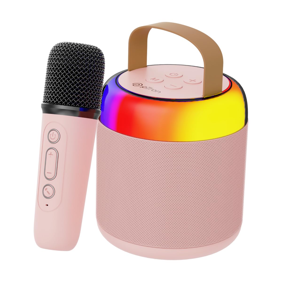 Newly Launched Fusion Tunes 10W Mini Bluetooth Speaker, Wireless Karaoke Mic, 8Hrs Playtime, Vivid RGB Lights, Voice Effects, Multi-Play Modes BT5.1/TF Card & Type-C Charging (Light Pink)