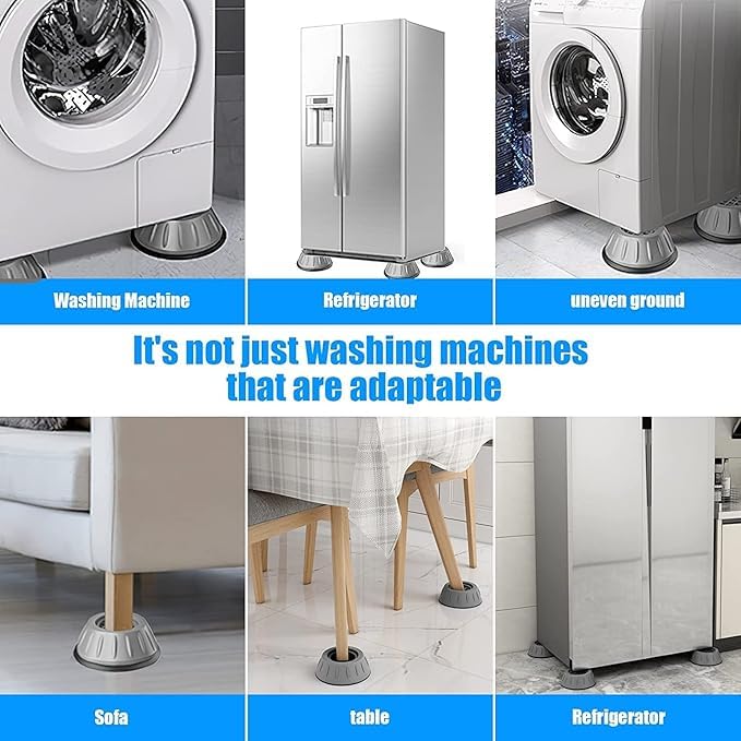 Rubber Pack of 4 Washer Dryer Anti Vibration Pads with Suction Cup Feet, Fridge Washing Machine Leveling Feet Anti Walk Pads Shock Absorber Furniture Lifting Base (4 Piece)