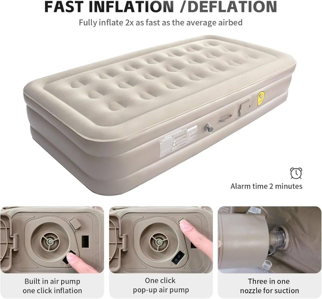 Designer Single Air Bed, Blow Up Bed for Home Portable Camping Travel, Inflatable Bed with Built-in Electric Pump, 3 Mins Quick Self-Inflation/Deflation Guest Air Mattress