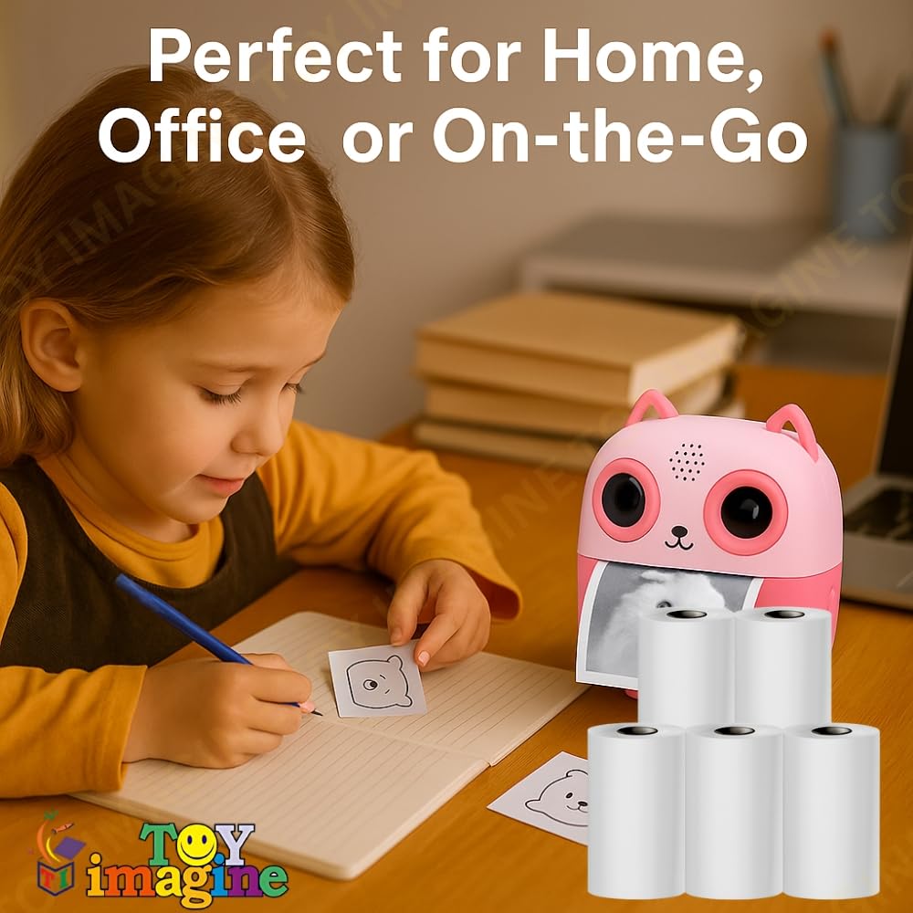 Mini Portable Thermal Printer – Bluetooth Wireless Photo & Label Printer for Kids with 1 Paper Roll – 57mm Black & White Pocket Printer for Mobile, School, Stickers (Assorted)