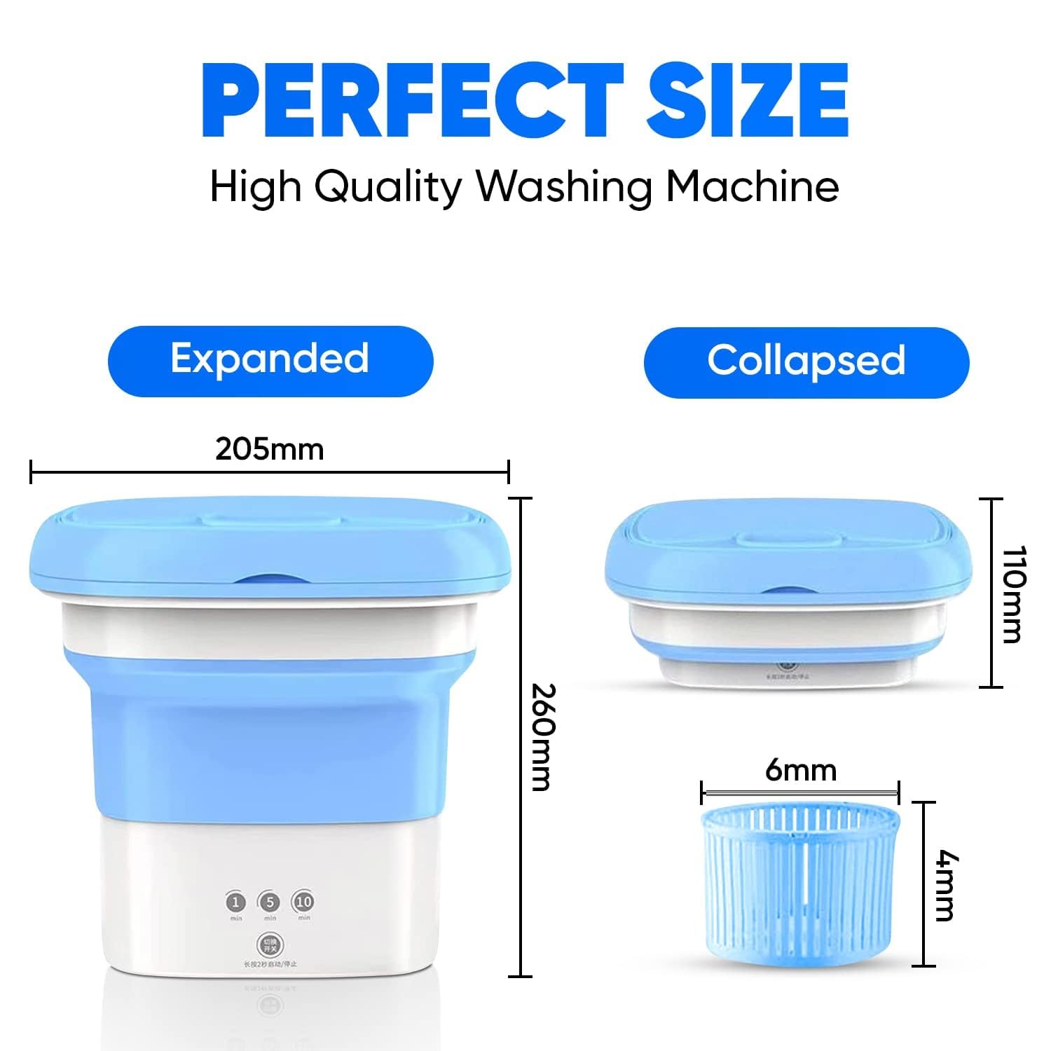 Portable Mini Washing Machine 15L with Upgraded Spin Basket, Compact Clothes Washer for Underwear, Baby Clothes & Small Items, Ideal for Home, Apartments, RV Tours, Dormitories & Hotels
