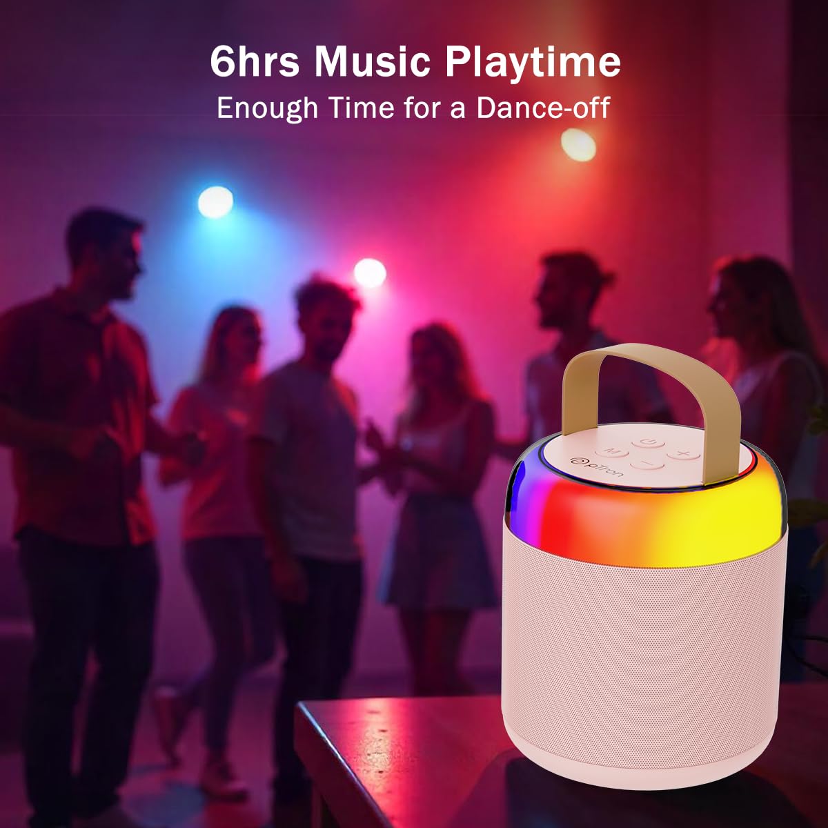 Newly Launched Fusion Tunes 10W Mini Bluetooth Speaker, Wireless Karaoke Mic, 8Hrs Playtime, Vivid RGB Lights, Voice Effects, Multi-Play Modes BT5.1/TF Card & Type-C Charging (Light Pink)