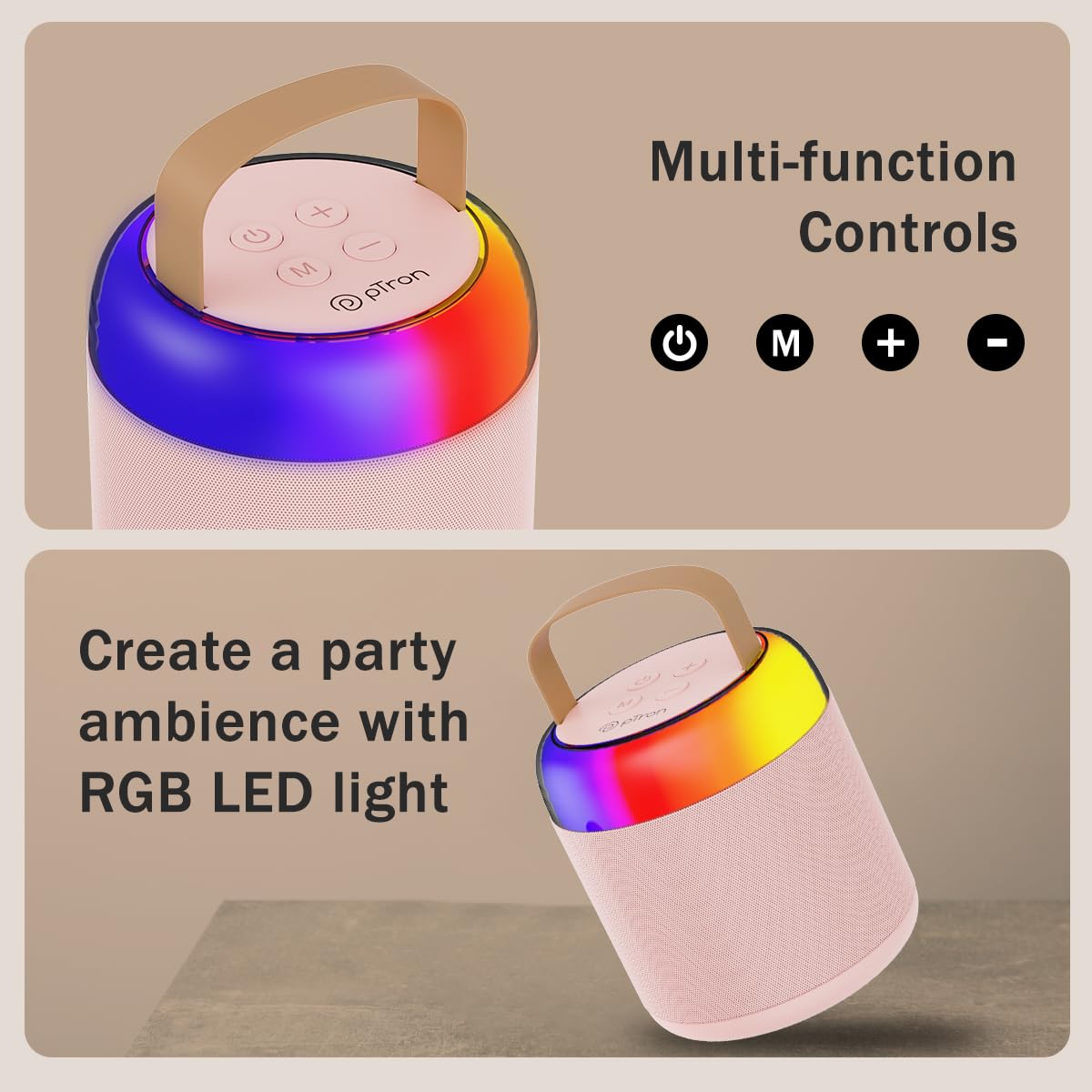 Newly Launched Fusion Tunes 10W Mini Bluetooth Speaker, Wireless Karaoke Mic, 8Hrs Playtime, Vivid RGB Lights, Voice Effects, Multi-Play Modes BT5.1/TF Card & Type-C Charging (Light Pink)