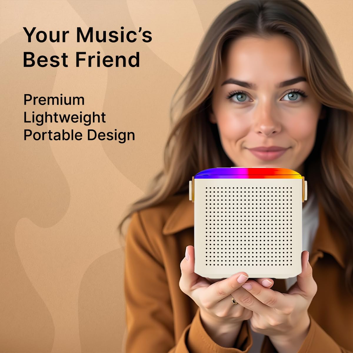 Newly Launched Fusion Tunes 10W Mini Bluetooth Speaker, Wireless Karaoke Mic, 8Hrs Playtime, Vivid RGB Lights, Voice Effects, Multi-Play Modes BT5.1/TF Card & Type-C Charging (Light Pink)
