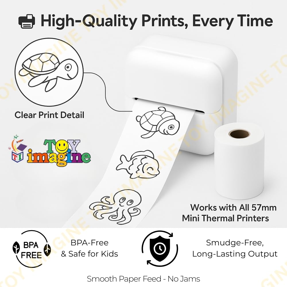 Mini Portable Thermal Printer – Bluetooth Wireless Photo & Label Printer for Kids with 1 Paper Roll – 57mm Black & White Pocket Printer for Mobile, School, Stickers (Assorted)