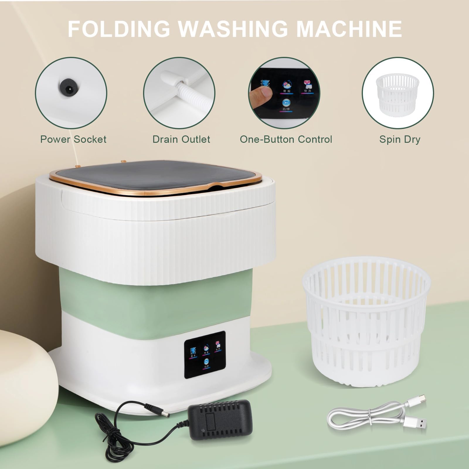 Portable Mini Washing Machine 15L with Upgraded Spin Basket, Compact Clothes Washer for Underwear, Baby Clothes & Small Items, Ideal for Home, Apartments, RV Tours, Dormitories & Hotels
