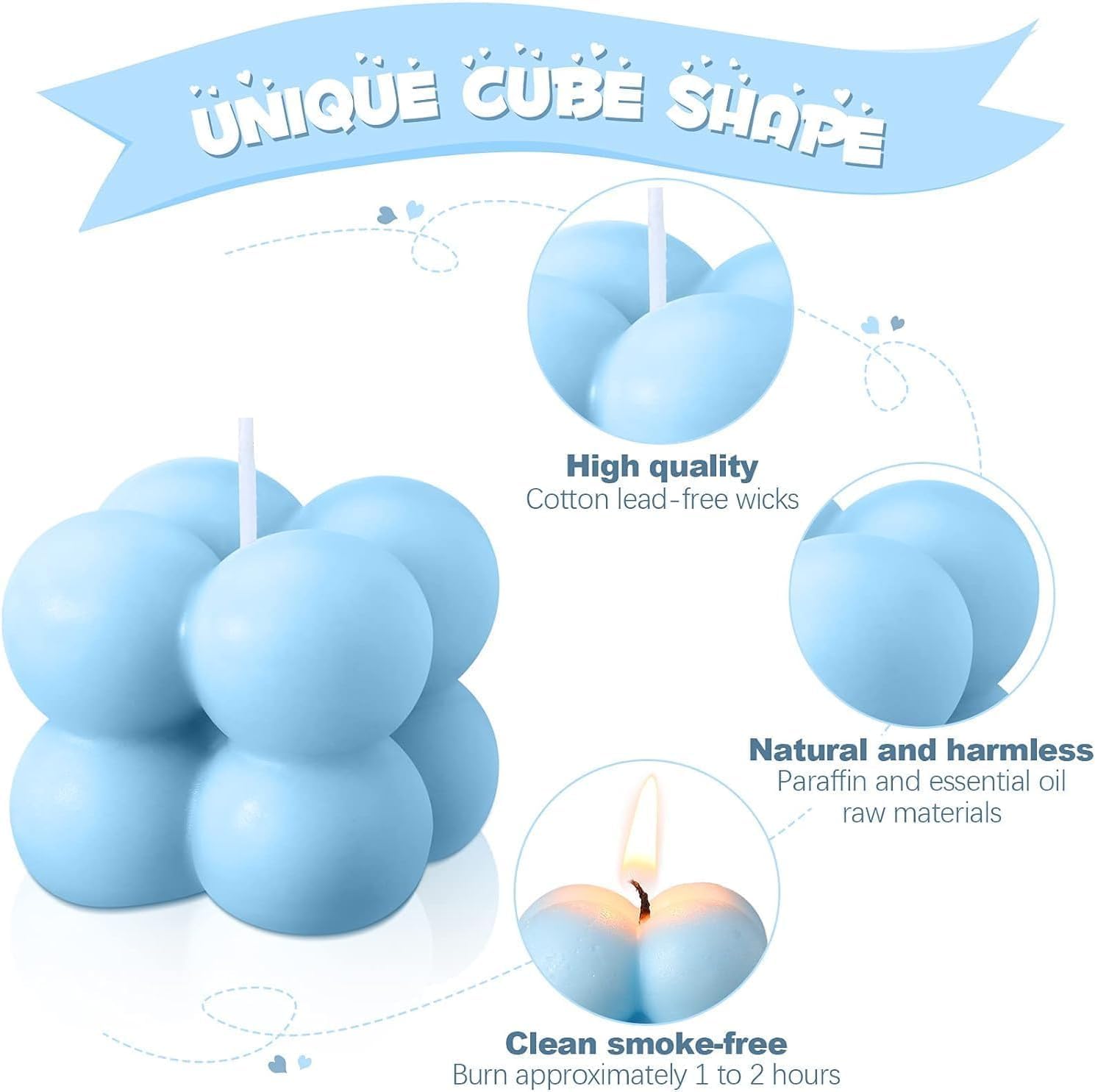 Bubble Candle, Decorative Cube Shape Hand-Poured, Long-Lasting Aromatherapy Candle for Home Decor, Gift Eco-Friendly (Pack of 2) (Big Bubble Cube)