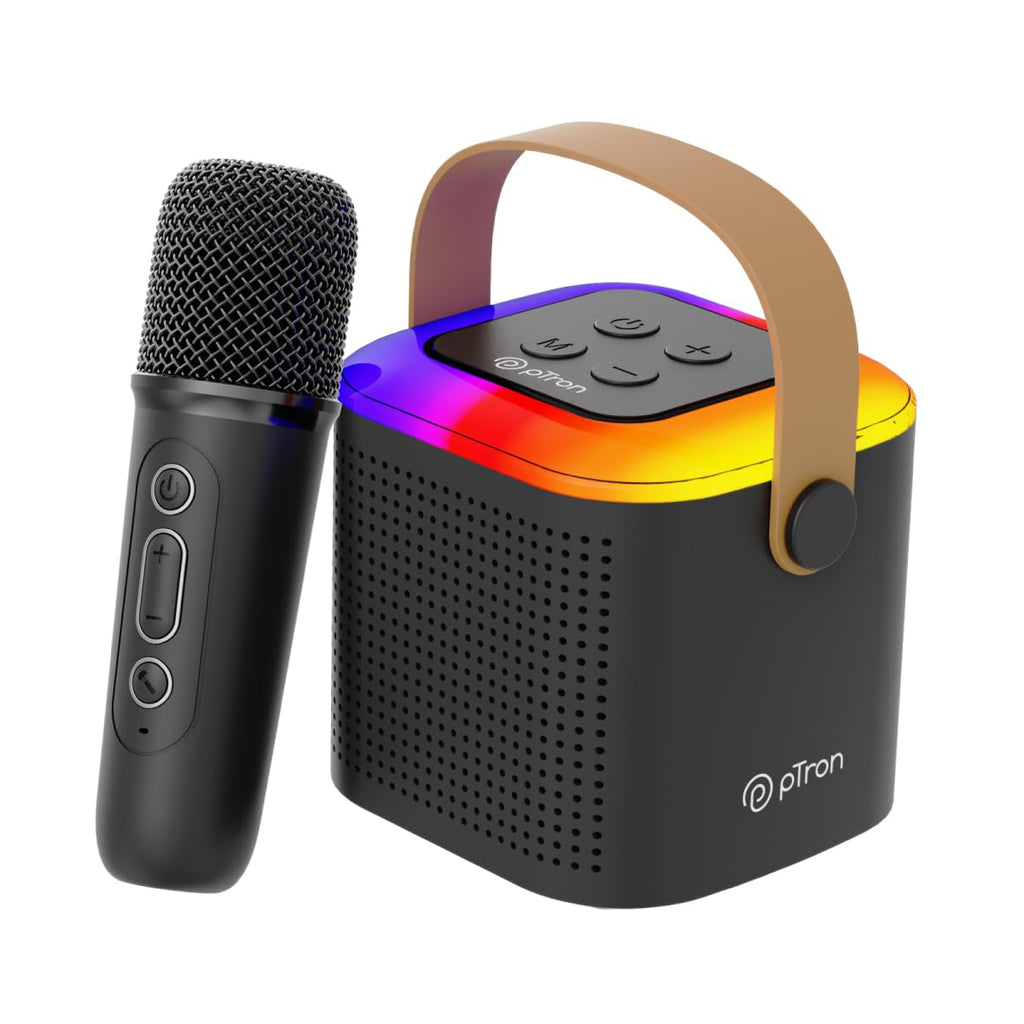 Newly Launched Fusion Tunes 10W Mini Bluetooth Speaker, Wireless Karaoke Mic, 8Hrs Playtime, Vivid RGB Lights, Voice Effects, Multi-Play Modes BT5.1/TF Card & Type-C Charging (Light Pink)