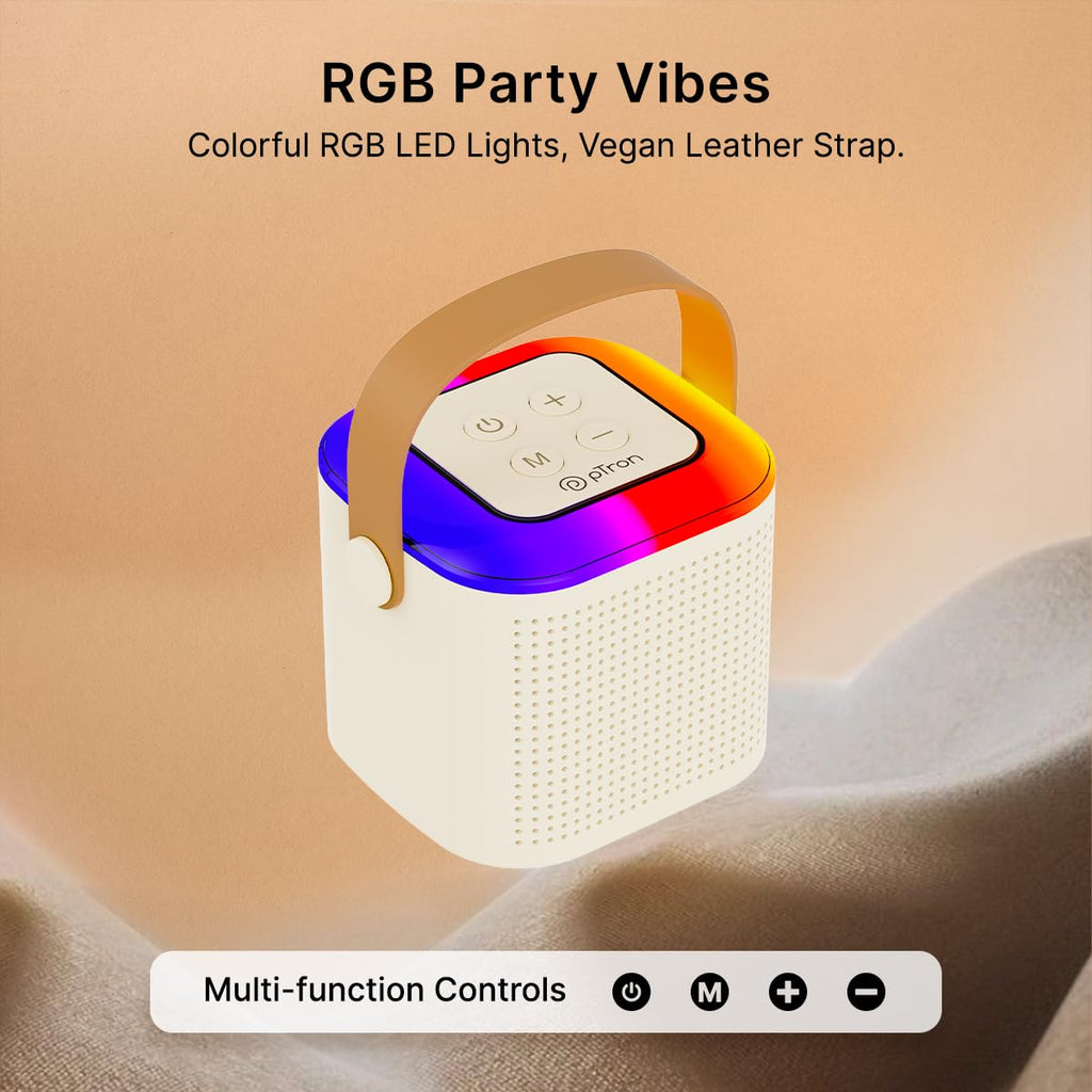 Newly Launched Fusion Tunes 10W Mini Bluetooth Speaker, Wireless Karaoke Mic, 8Hrs Playtime, Vivid RGB Lights, Voice Effects, Multi-Play Modes BT5.1/TF Card & Type-C Charging (Light Pink)