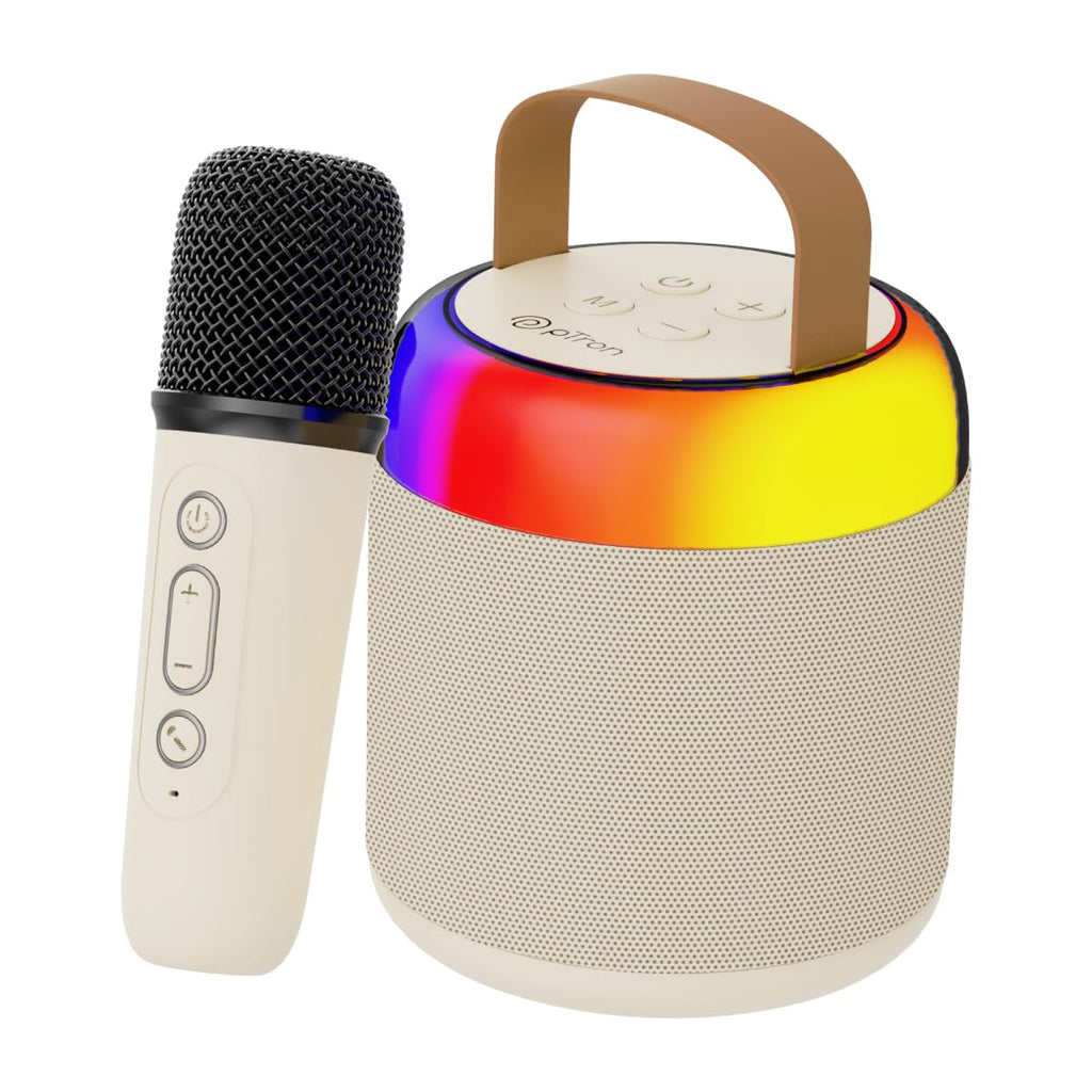 Newly Launched Fusion Tunes 10W Mini Bluetooth Speaker, Wireless Karaoke Mic, 8Hrs Playtime, Vivid RGB Lights, Voice Effects, Multi-Play Modes BT5.1/TF Card & Type-C Charging (Light Pink)