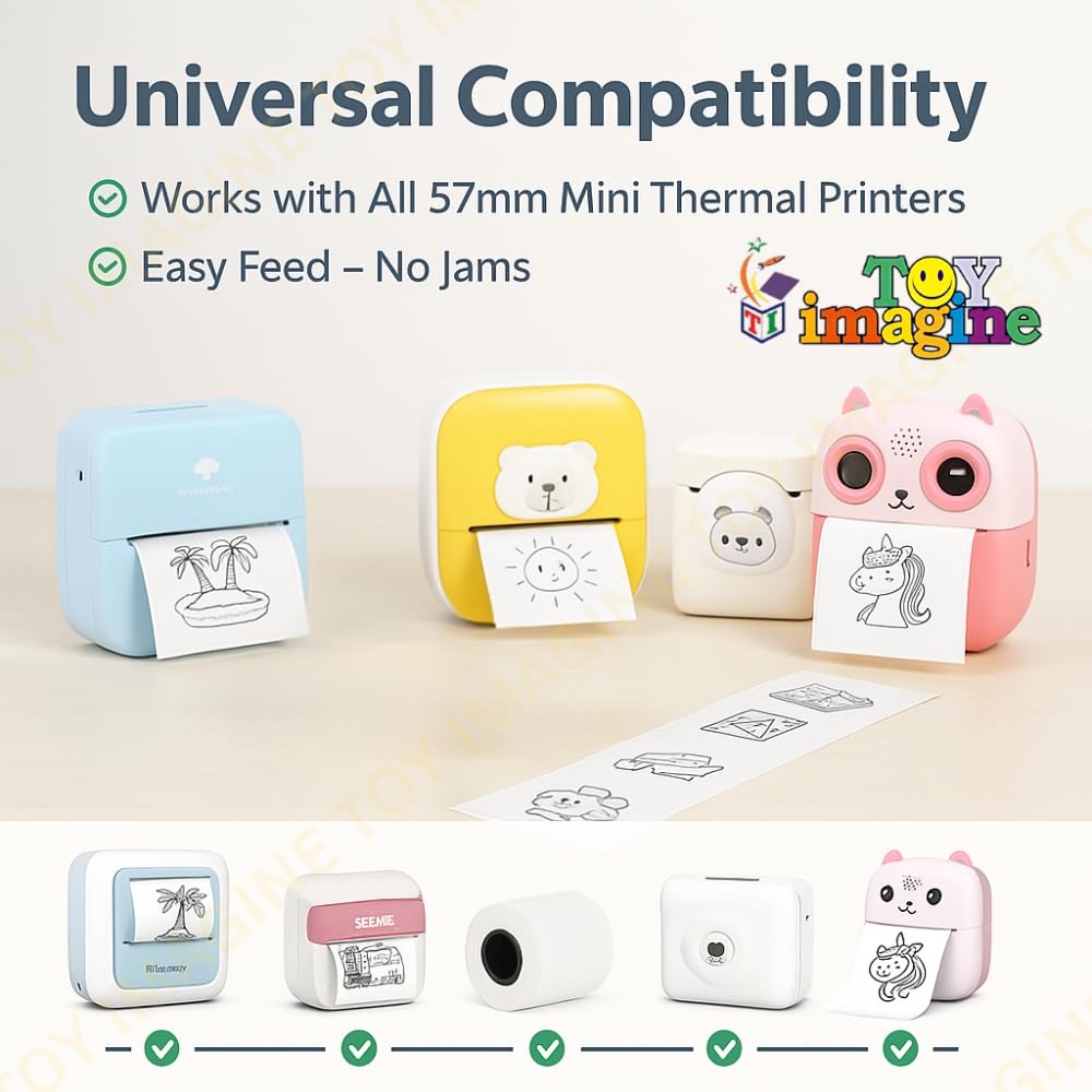 Mini Portable Thermal Printer – Bluetooth Wireless Photo & Label Printer for Kids with 1 Paper Roll – 57mm Black & White Pocket Printer for Mobile, School, Stickers (Assorted)