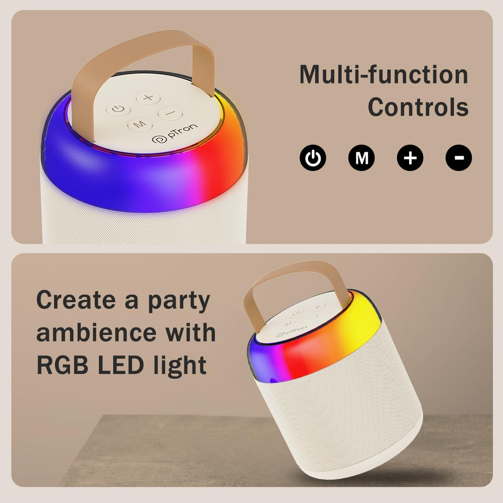 Newly Launched Fusion Tunes 10W Mini Bluetooth Speaker, Wireless Karaoke Mic, 8Hrs Playtime, Vivid RGB Lights, Voice Effects, Multi-Play Modes BT5.1/TF Card & Type-C Charging (Light Pink)