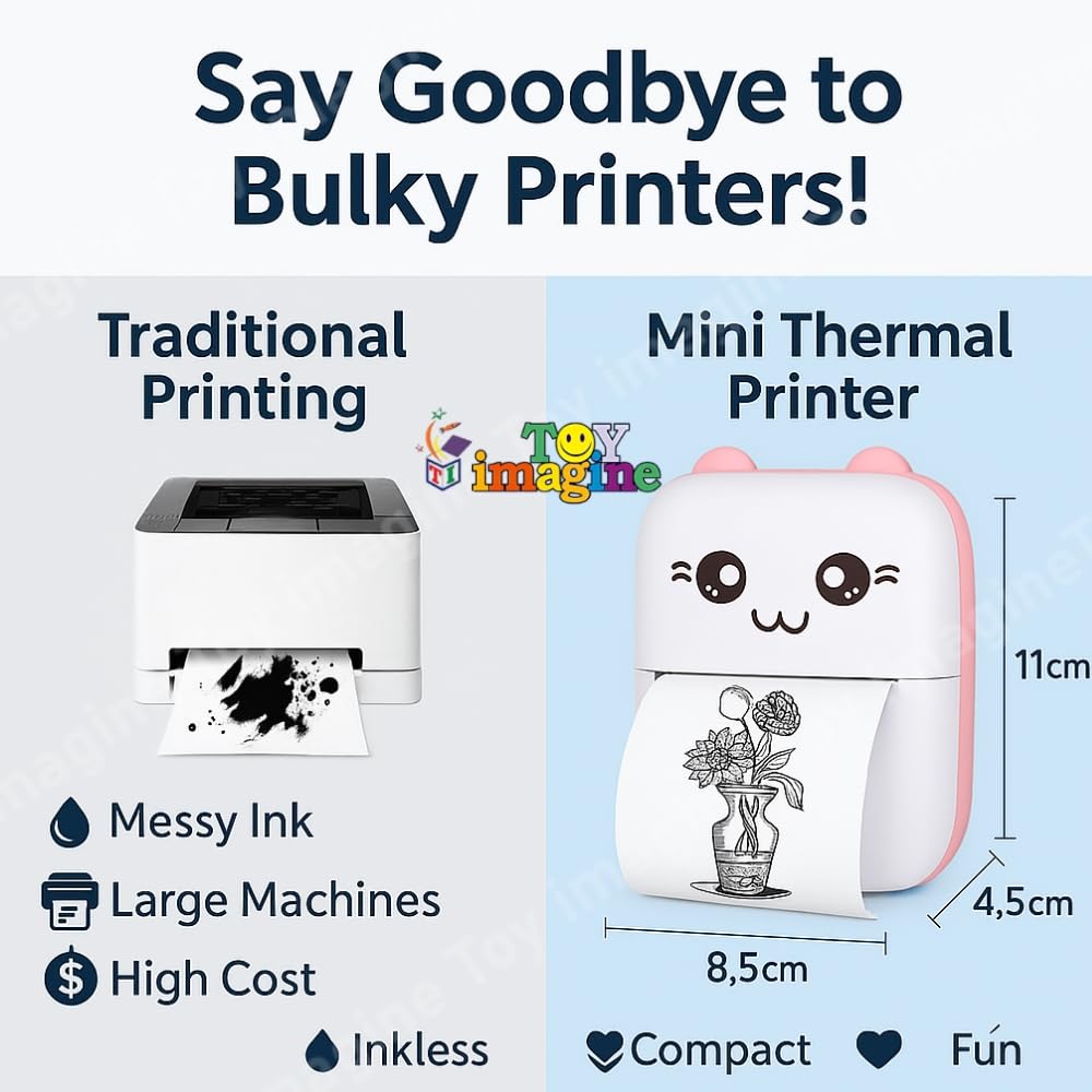 Mini Portable Thermal Printer – Bluetooth Wireless Photo & Label Printer for Kids with 1 Paper Roll – 57mm Black & White Pocket Printer for Mobile, School, Stickers (Assorted)