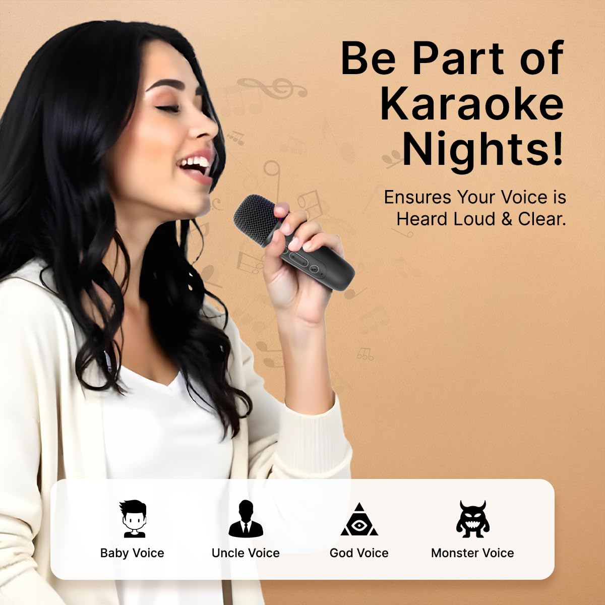 Newly Launched Fusion Tunes 10W Mini Bluetooth Speaker, Wireless Karaoke Mic, 8Hrs Playtime, Vivid RGB Lights, Voice Effects, Multi-Play Modes BT5.1/TF Card & Type-C Charging (Light Pink)