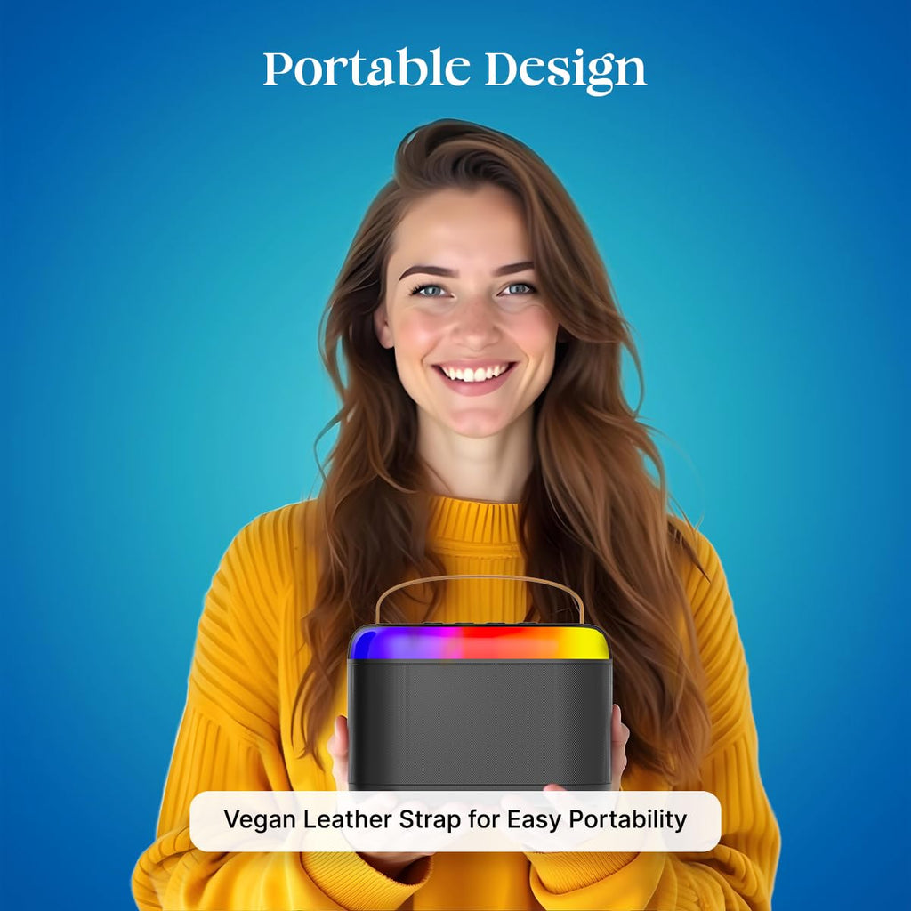 Newly Launched Fusion Tunes 10W Mini Bluetooth Speaker, Wireless Karaoke Mic, 8Hrs Playtime, Vivid RGB Lights, Voice Effects, Multi-Play Modes BT5.1/TF Card & Type-C Charging (Light Pink)