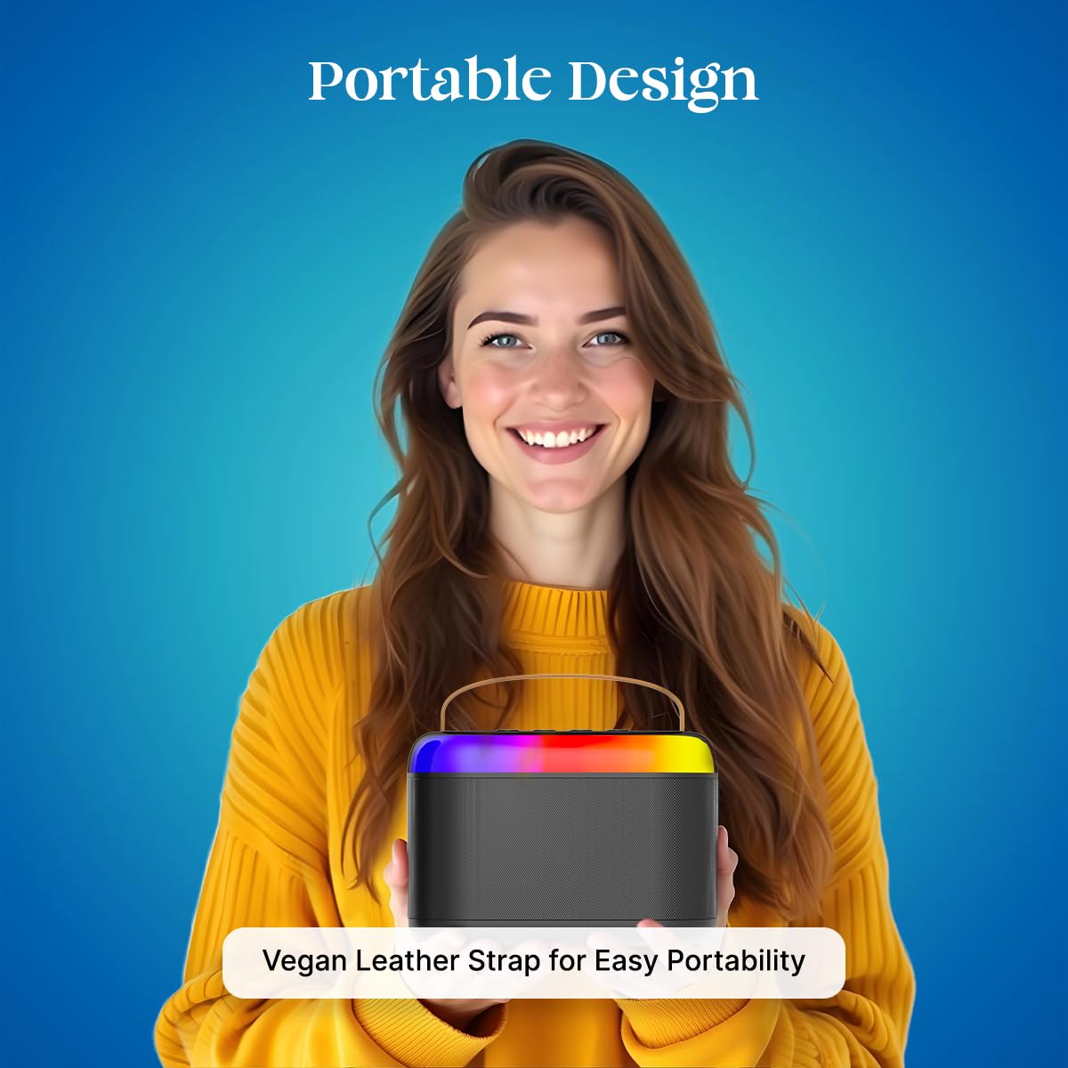 Newly Launched Fusion Tunes 10W Mini Bluetooth Speaker, Wireless Karaoke Mic, 8Hrs Playtime, Vivid RGB Lights, Voice Effects, Multi-Play Modes BT5.1/TF Card & Type-C Charging (Light Pink)