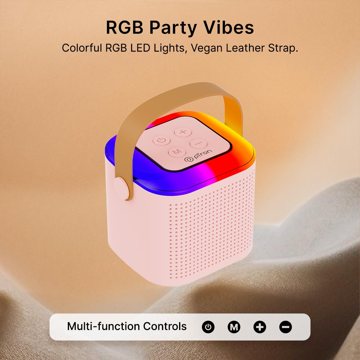 Newly Launched Fusion Tunes 10W Mini Bluetooth Speaker, Wireless Karaoke Mic, 8Hrs Playtime, Vivid RGB Lights, Voice Effects, Multi-Play Modes BT5.1/TF Card & Type-C Charging (Light Pink)