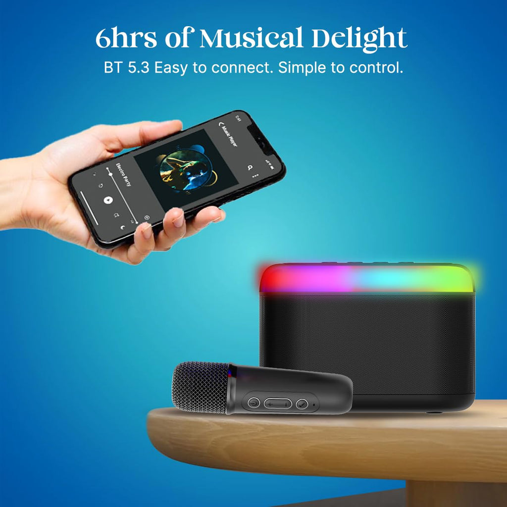 Newly Launched Fusion Tunes 10W Mini Bluetooth Speaker, Wireless Karaoke Mic, 8Hrs Playtime, Vivid RGB Lights, Voice Effects, Multi-Play Modes BT5.1/TF Card & Type-C Charging (Light Pink)