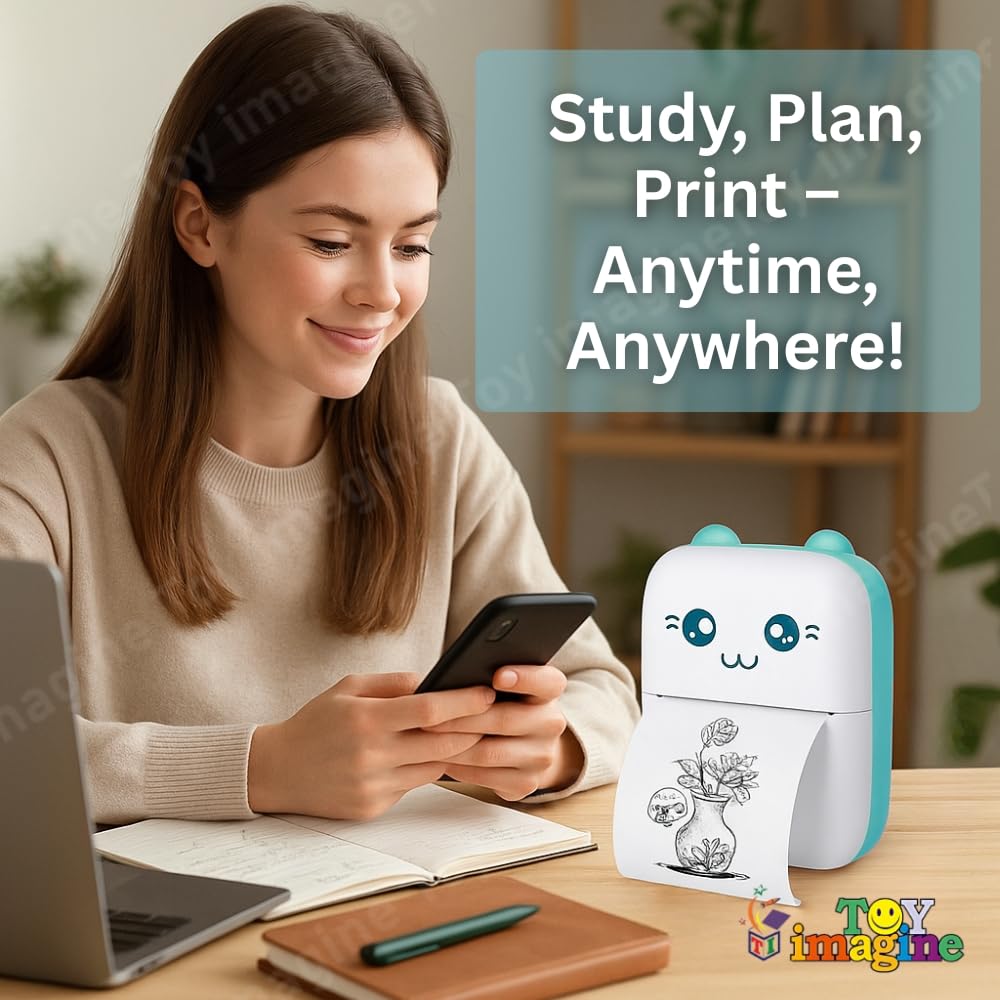 Mini Portable Thermal Printer – Bluetooth Wireless Photo & Label Printer for Kids with 1 Paper Roll – 57mm Black & White Pocket Printer for Mobile, School, Stickers (Assorted)