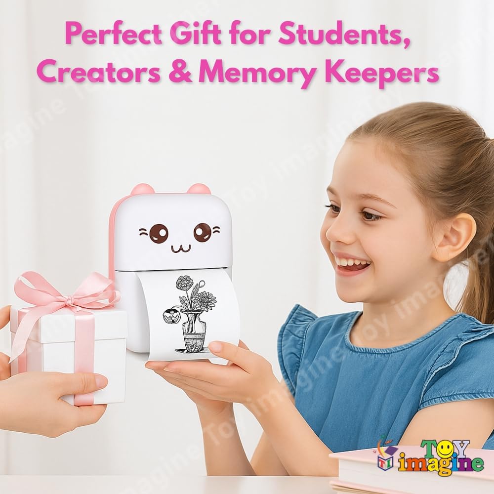Mini Portable Thermal Printer – Bluetooth Wireless Photo & Label Printer for Kids with 1 Paper Roll – 57mm Black & White Pocket Printer for Mobile, School, Stickers (Assorted)