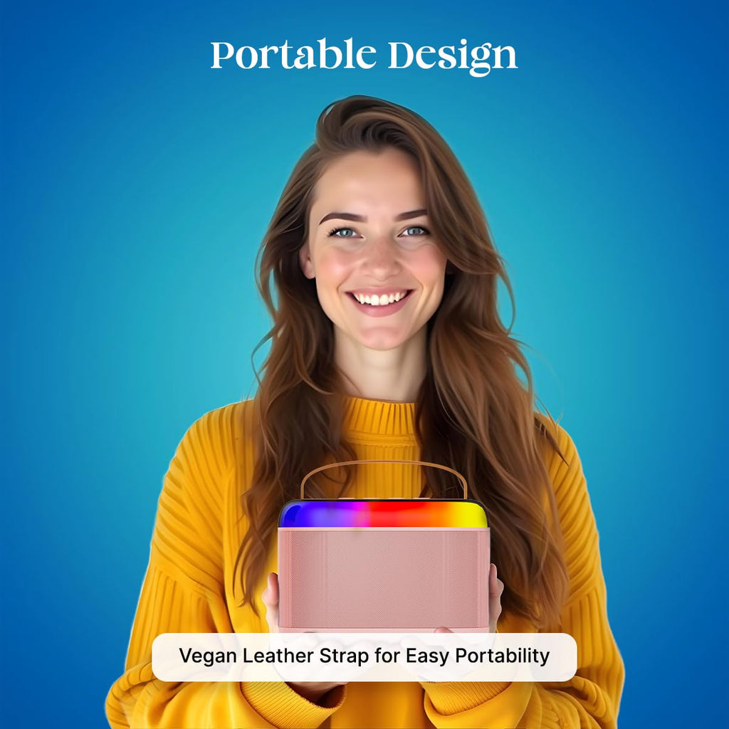 Newly Launched Fusion Tunes 10W Mini Bluetooth Speaker, Wireless Karaoke Mic, 8Hrs Playtime, Vivid RGB Lights, Voice Effects, Multi-Play Modes BT5.1/TF Card & Type-C Charging (Light Pink)