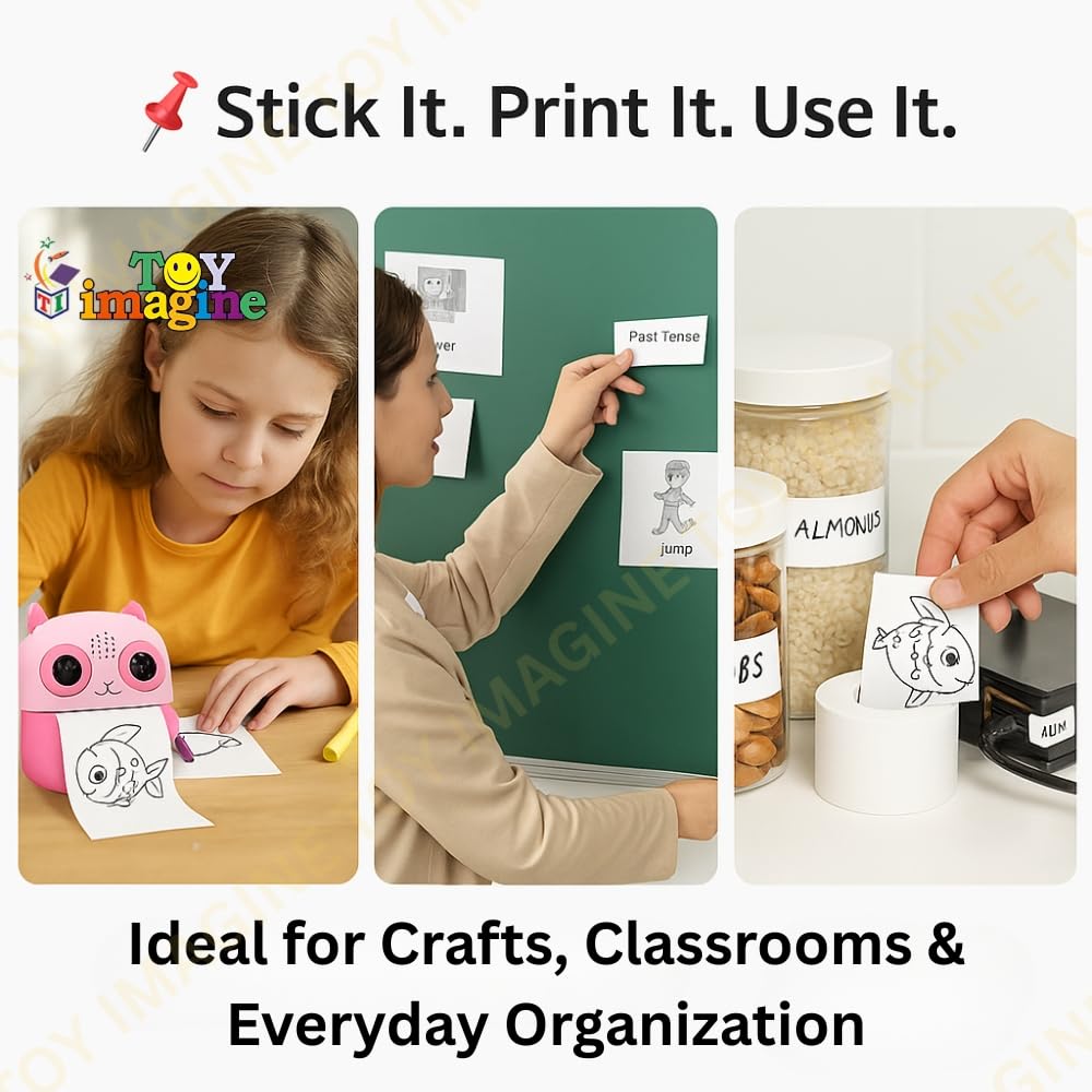 Mini Portable Thermal Printer – Bluetooth Wireless Photo & Label Printer for Kids with 1 Paper Roll – 57mm Black & White Pocket Printer for Mobile, School, Stickers (Assorted)